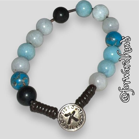 Blue Stone Fossil Brand Bracelet on Brown Cord - Picture 4 of 10